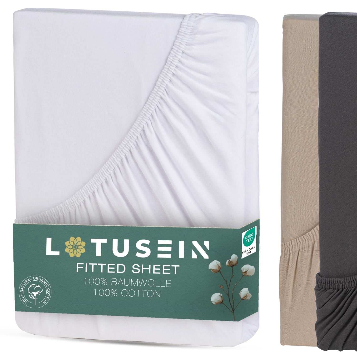 Lotusein White Fitted Sheet 90 X 200 Cm - 100 X 200 Cm - 100% Cotton Jersey Fitted Sheet Mattress Height Up To 30 Cm, Oeko Tex Standard 100 90 X 200-100 X 200 Cm