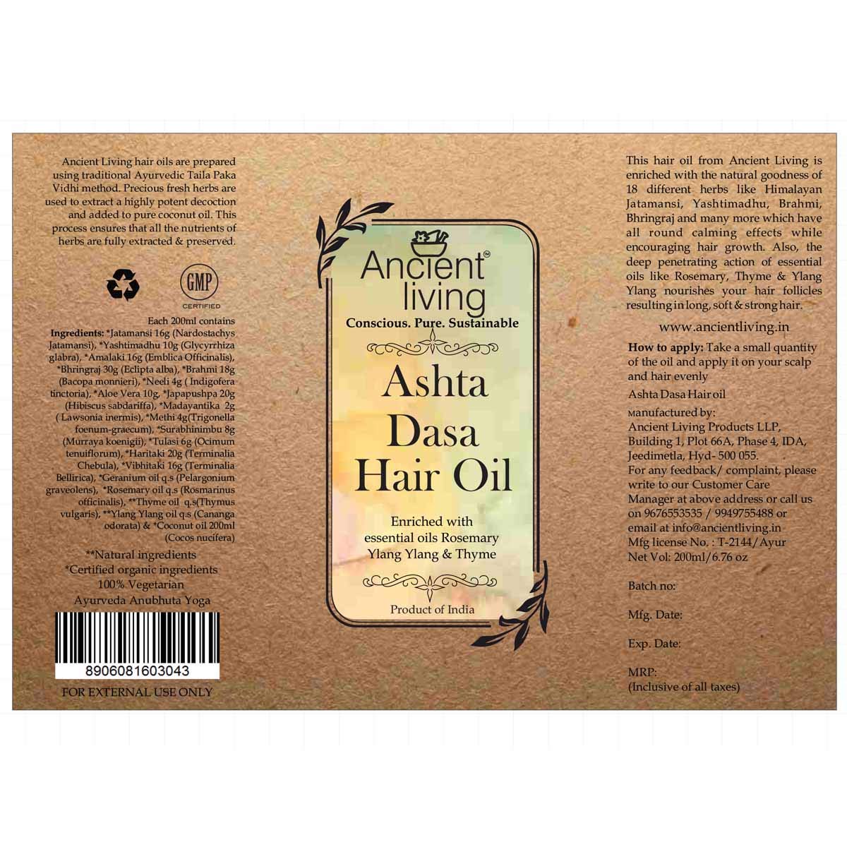 Ancient Living Organic Ashta Dasha Hair Oil For Healthy & Strong Hair - Promotes Hair Growth - Prevents Hair Fall - For Men & Women - 50 ml - Set of 2 - Image 3 thumbnail