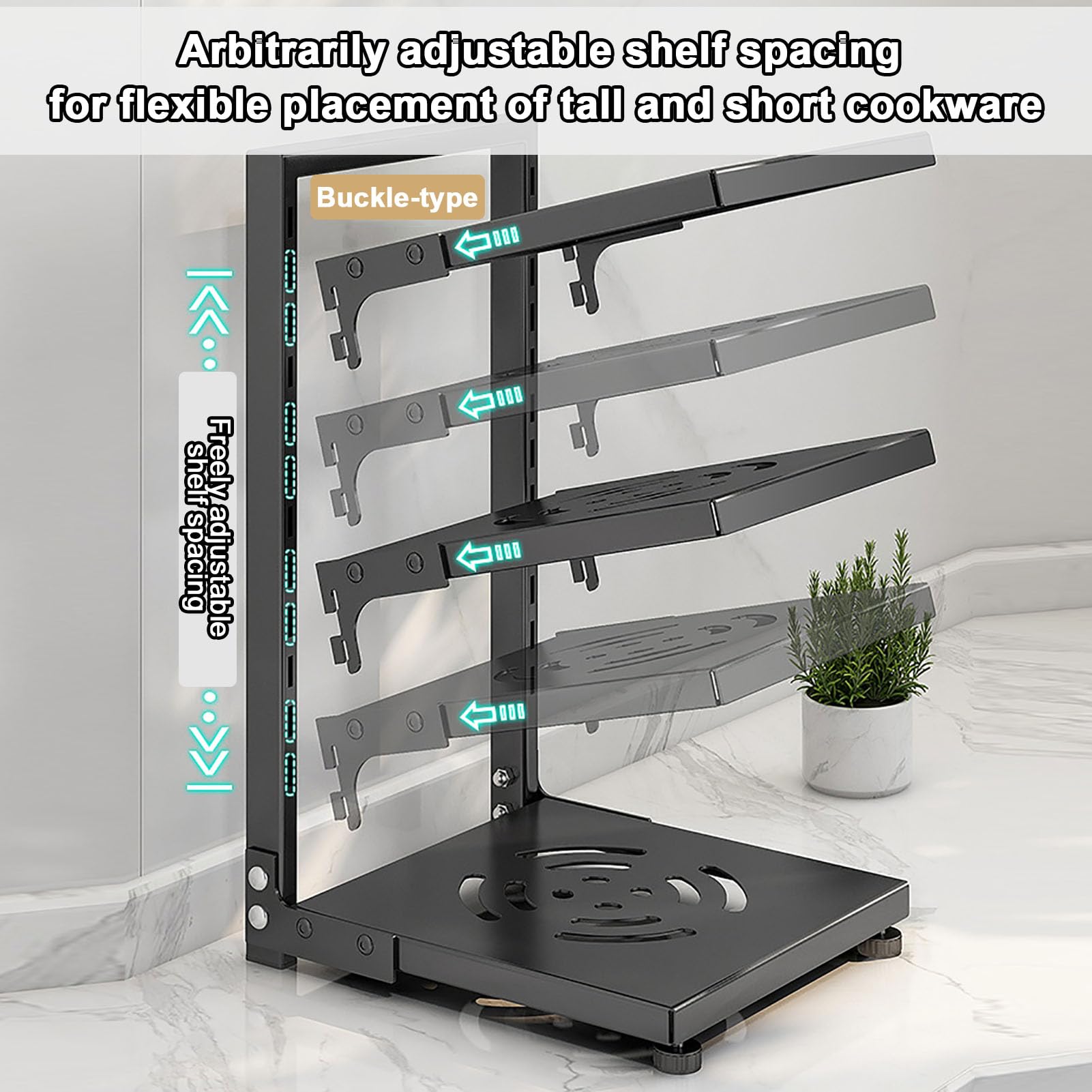 Scaffale Porta Pentole, Organizzatore Regolabile | Portaoggetti Autoportante con Ripiani Rimovibili,Soluzione Salvaspazio per Mobili Sottolavello,Coperchi e Accessori da Cucina