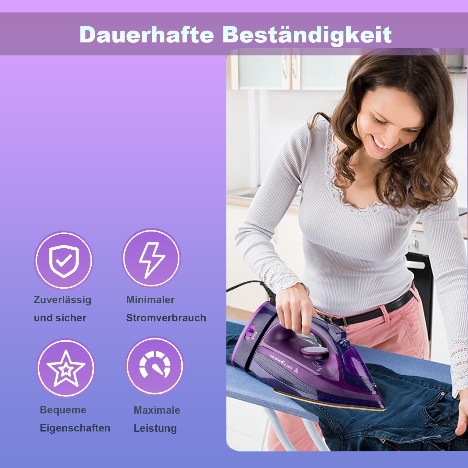 2400W kabelloses Bügeleisen, Dampfbügeleisen, Keramiksohle, abschaltautomatisch & temperaturverstellbar
