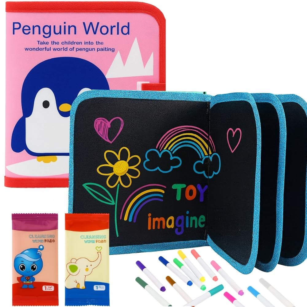 Toy Imagine 14 Pages Erasable Doodle Book with Markers & Wet Wipes – Reusable Drawing & Coloring Pad | Magic Water Slate Activity Kit for Boys & Girls | Travel Sketching & Painting Book-image-22