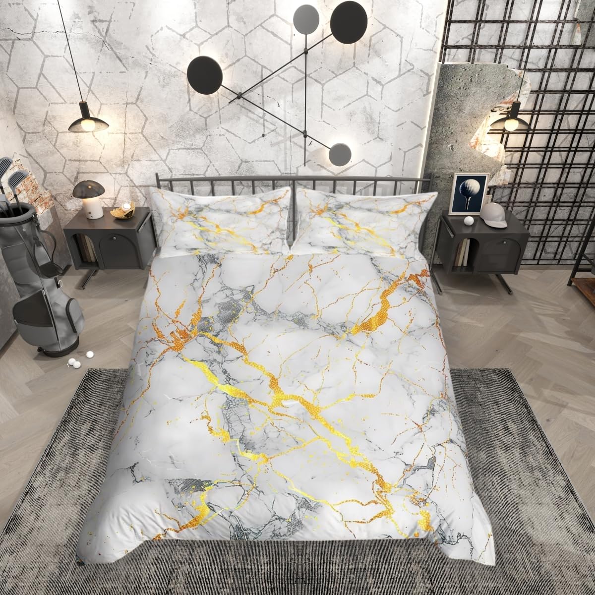 Feelingyou Women's Multi 10 Marble Glitter Bedding Set,White Gold Watercolor Comforter Cover Set For Teens Room Decor,Retro Artwork Duvet Cover Breathable Modern Abstract Bedspread Cover Double Size(No Comforter)