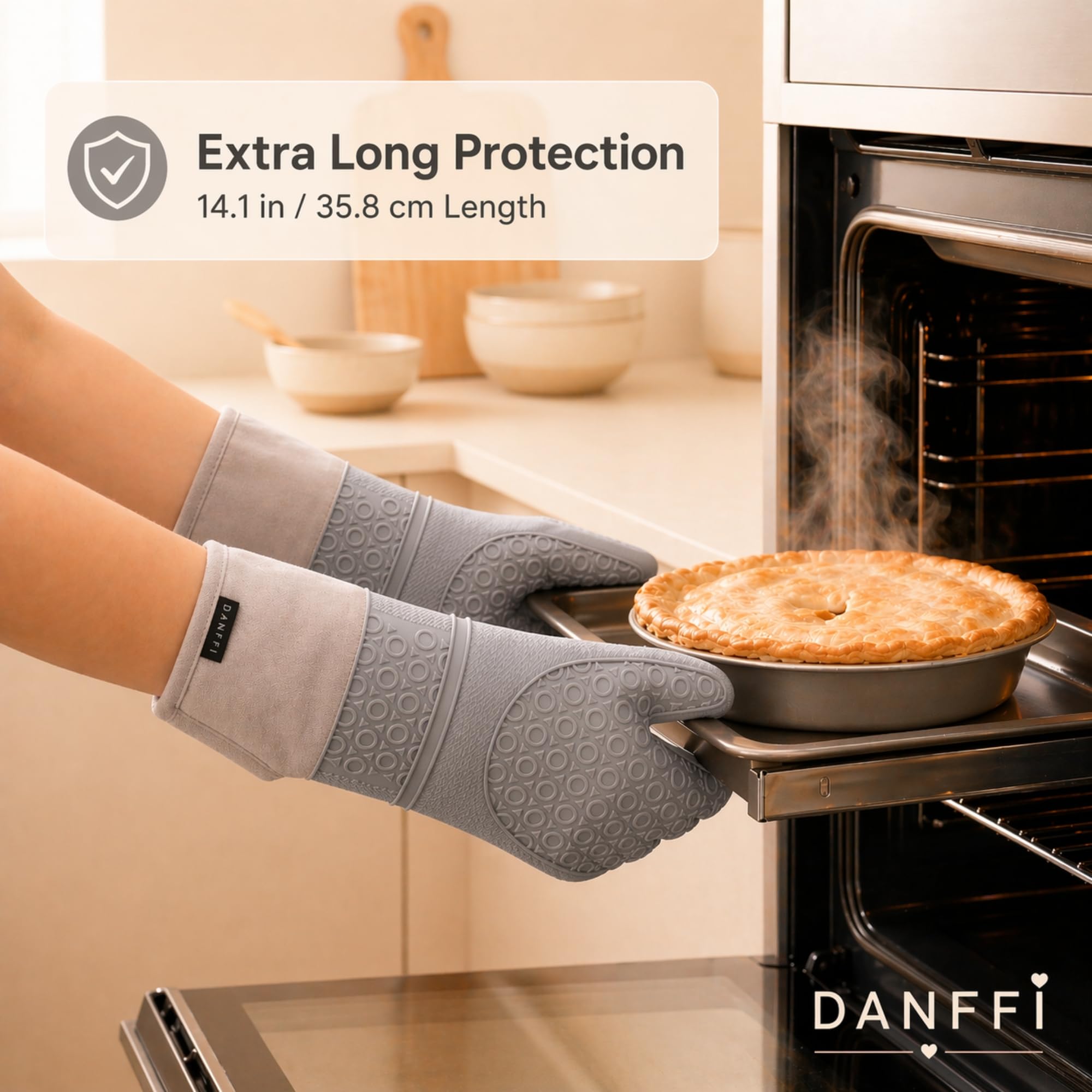 Juego de guantes de horno de silicona y soportes para ollas, guantes de cocina resistentes al calor, agarre texturizado antideslizante, silicona flexible con forro de algodón suave (6 piezas