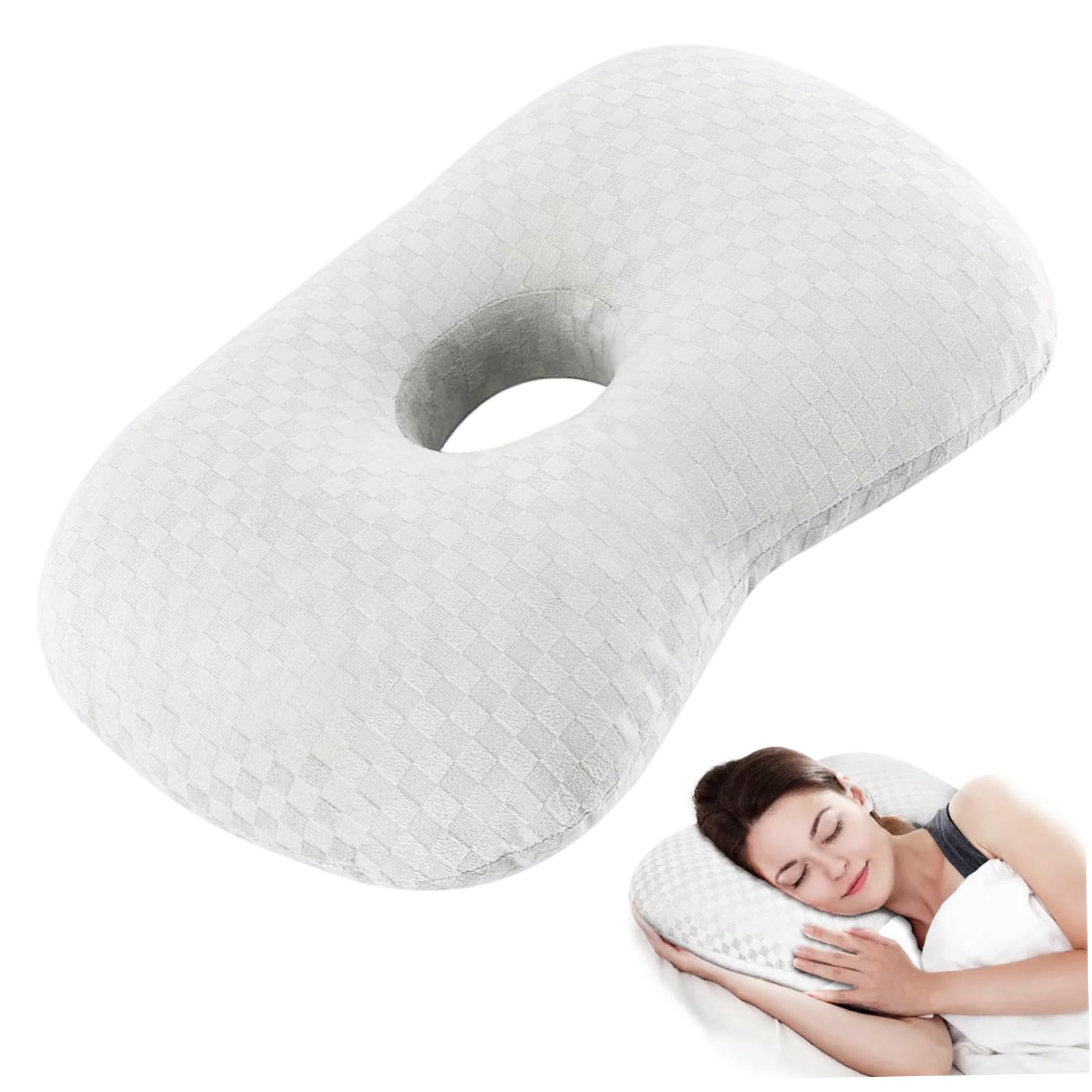Coussin de tête ergonomique de perçage avec trou d'oreille en textile doux premium