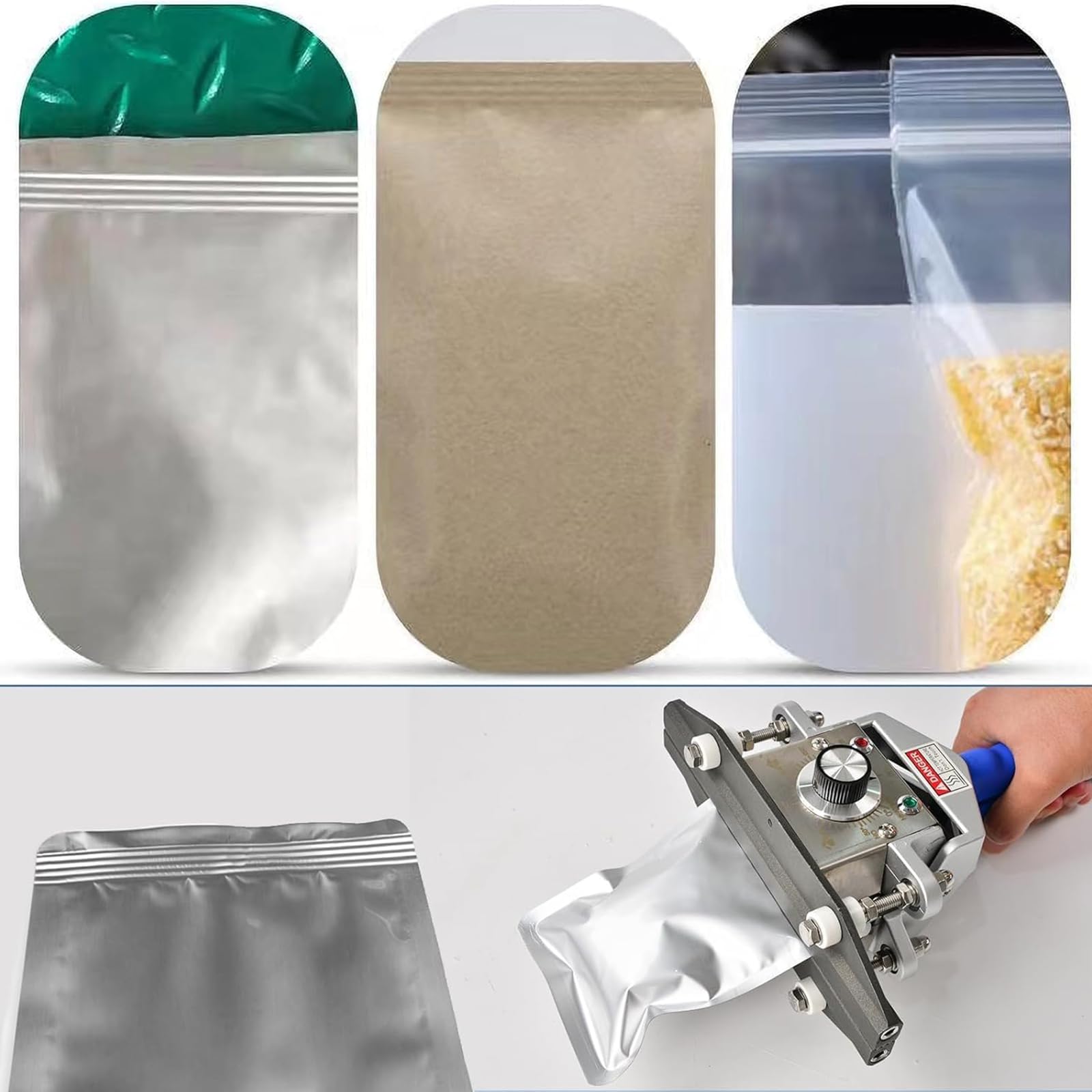 Sellador térmico de mano, máquina de sellado por impulsos de temperatura ajustable para bolsas de papel de aluminio y Mylar, diseño de doble cara, sellador de crimpado portátil de 50 cm