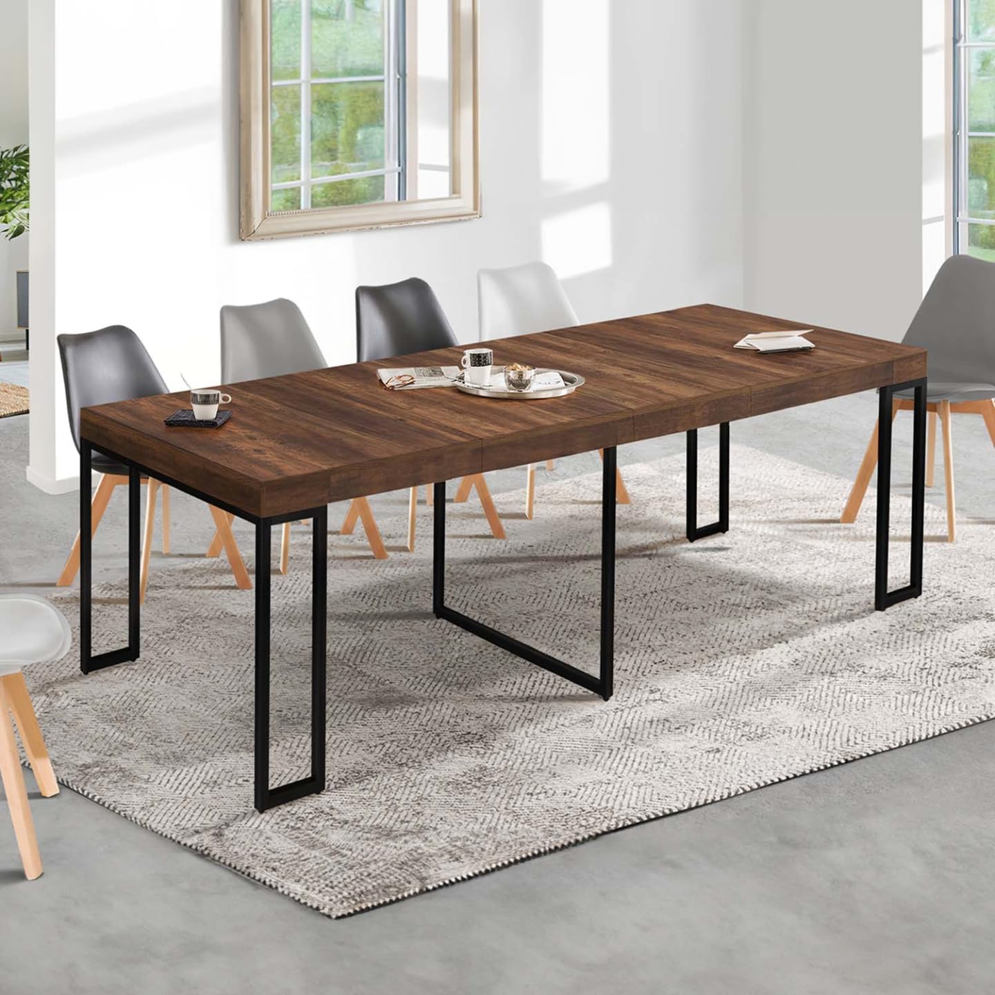 IDMarket - Mesa consola extensible Toronto para 10 personas, 235 cm, madera oscura, diseño industrial