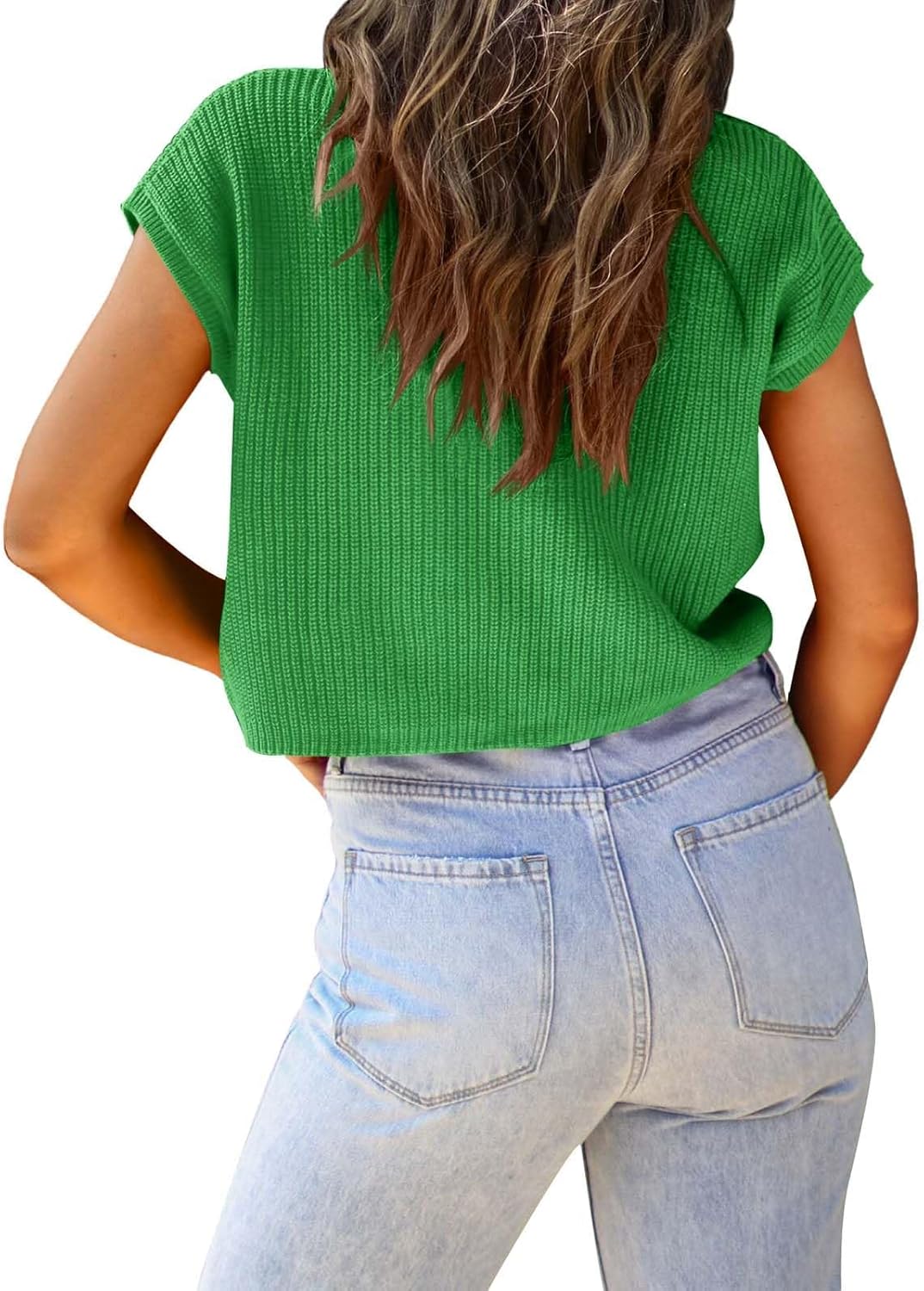 LCXWFE Womens Summer Cropped Sweater Vest Trendy Cap Sleeve Crop Tops Crew Neck Loose Knit Tank Top - Image 4