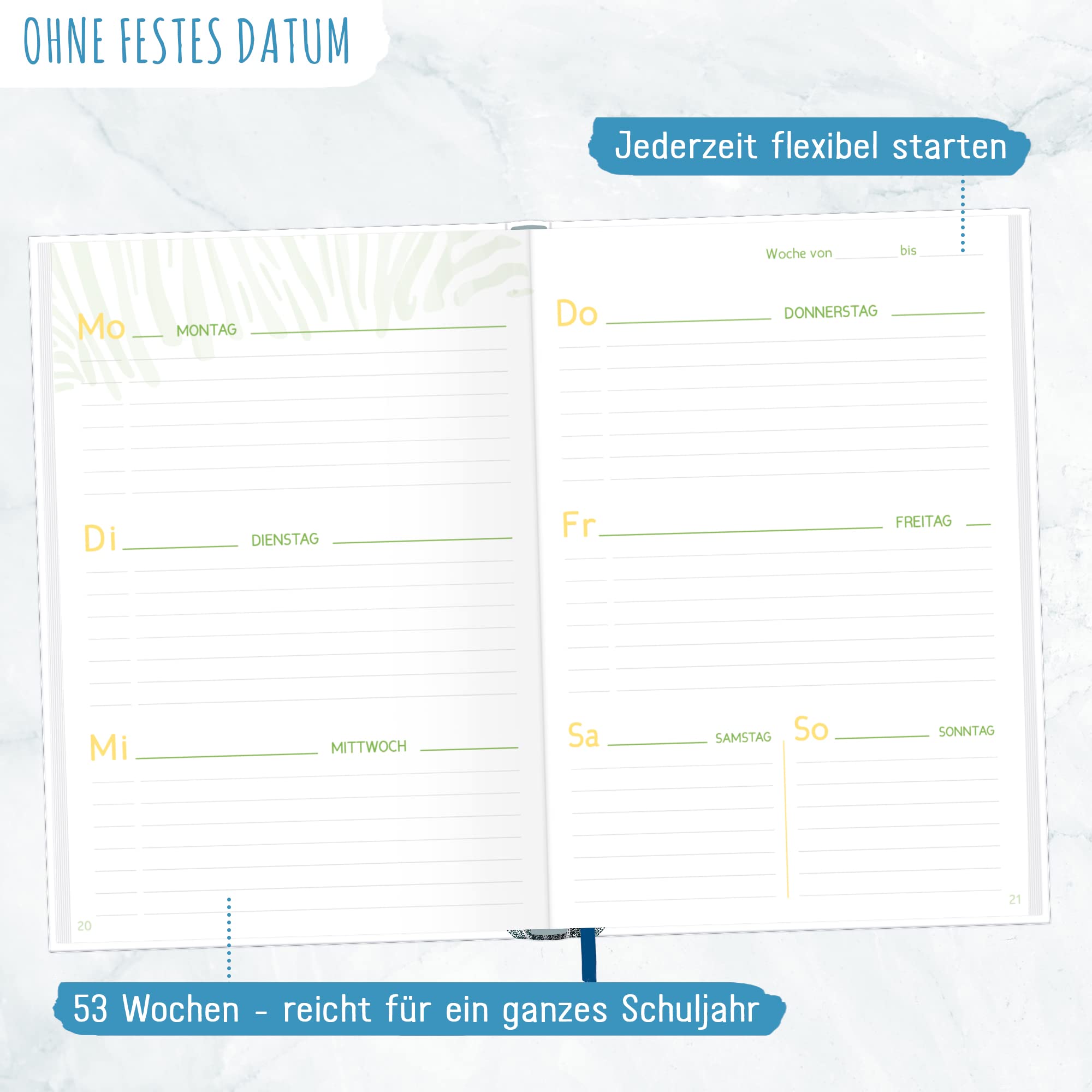 Seven Schülerkalender 12 Monate - Violett, Mit Aufklebern Und Lesezeichen