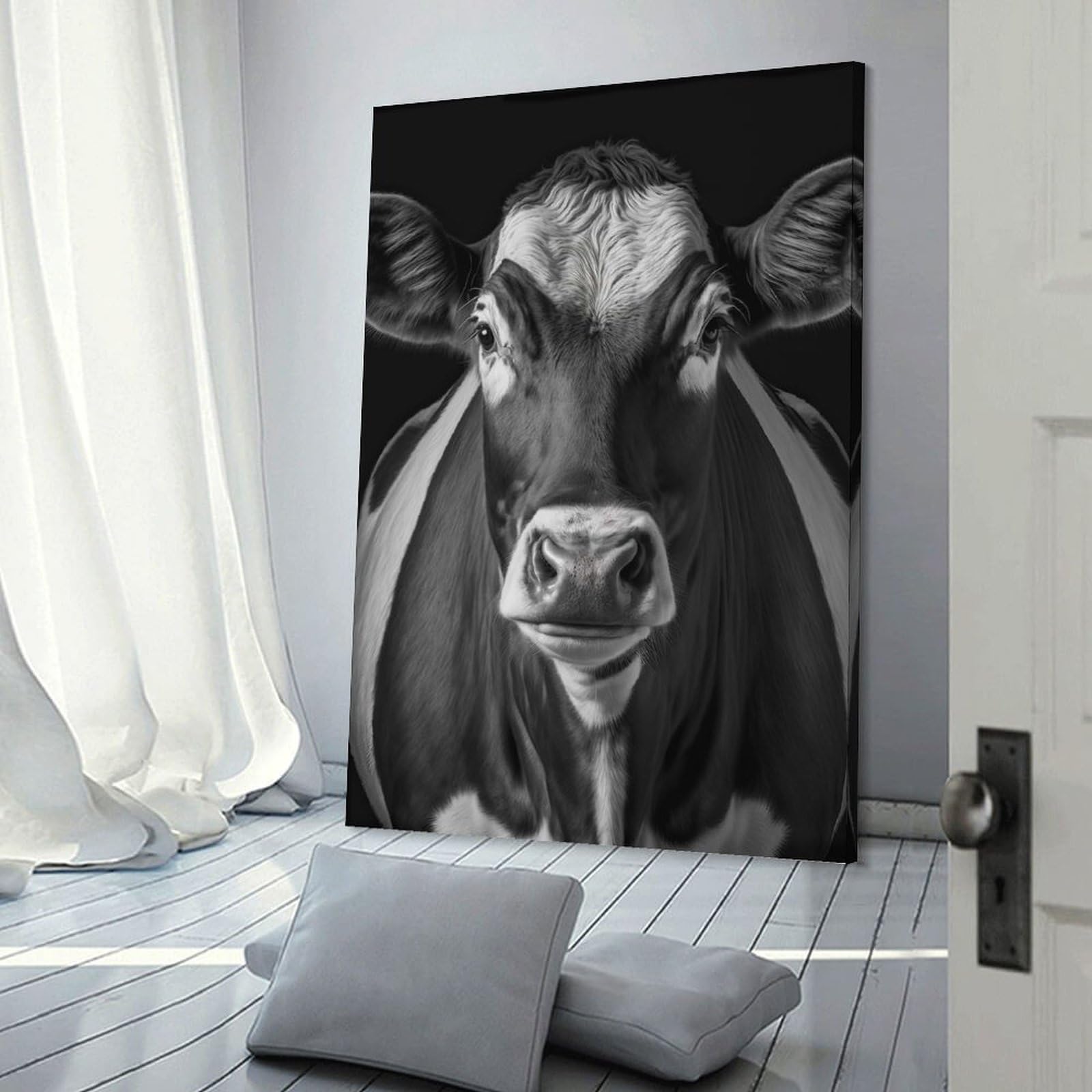 Junmoney Canvas Art Print Portrait of A Cow, 20x30inch(50x75cm), for Office, Study Or Home Workspace, Home Office Artwork with Decorative Appeal