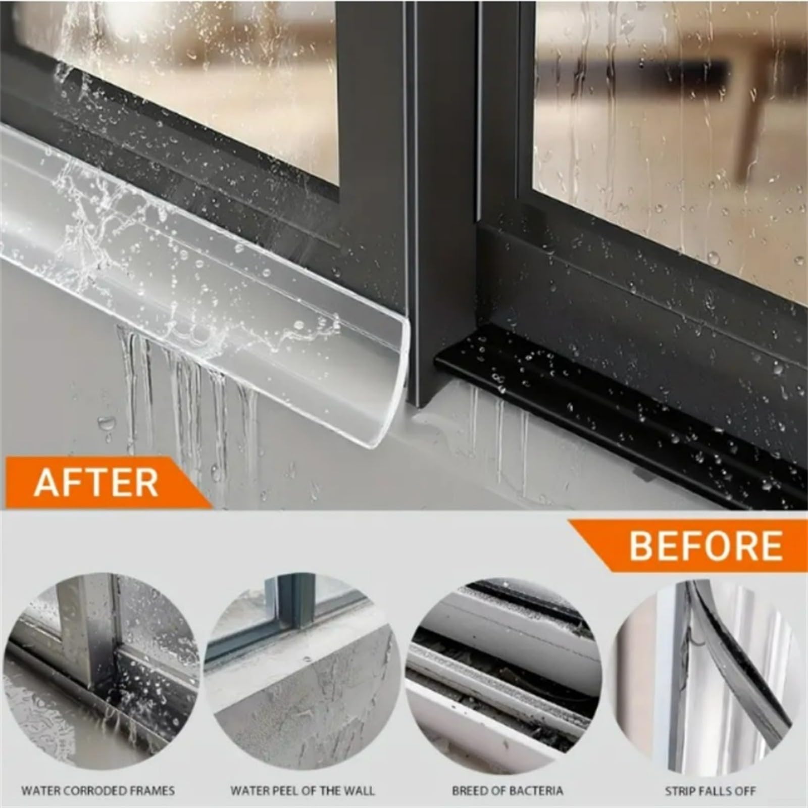 Barriera antipioggia autoadesiva, 300 cm, in gomma flessibile, per finestre e porte, paraspifferi largo 35 mm con profilo angolare per un rapido drenaggio dell'acqua, per auto