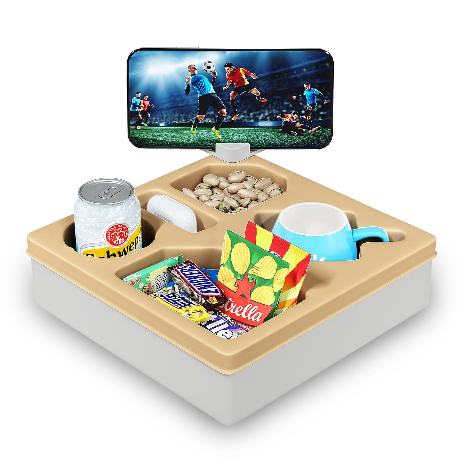 Plateau porte-gobelet pour lit et canapé anti-renversement avec support de téléphone amovible