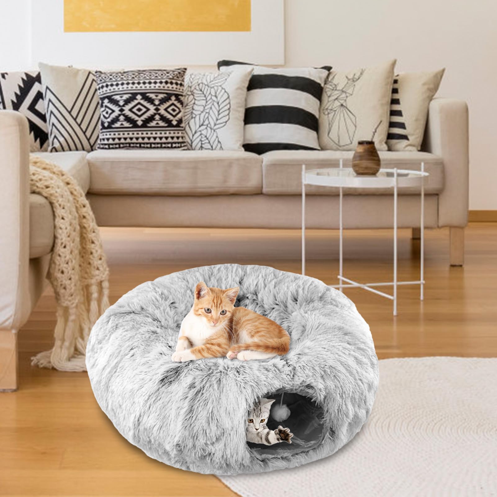 Kocie Legowisko Tunelowe Donut - ?kkie Zimowe Gniazdko Dwufunkcyjne Dla ?t, ?kkie I Ciep?e Legowisko Dla Kota | W?a?cicieli Zwierz?t I ?o?ników Kotów Do Sypialni Domu Schroniska Kliniki