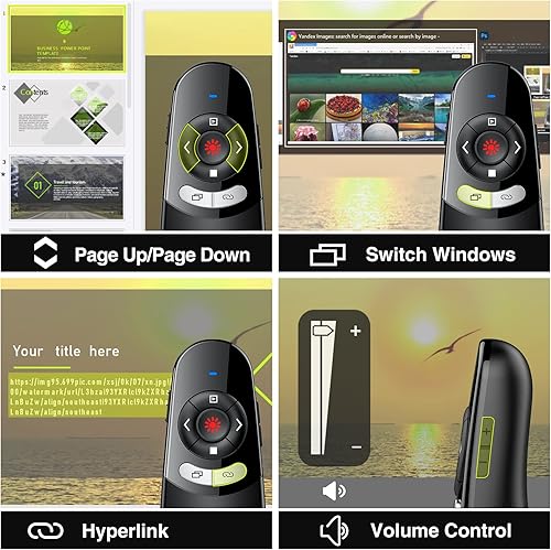 Vista 33 de Presentation Clicker puntero láser verde, recargable PowerPoint Clicker Wireless Presenter Remote, RF 2.4GHz USB Presentation Pointer Slide Advancer