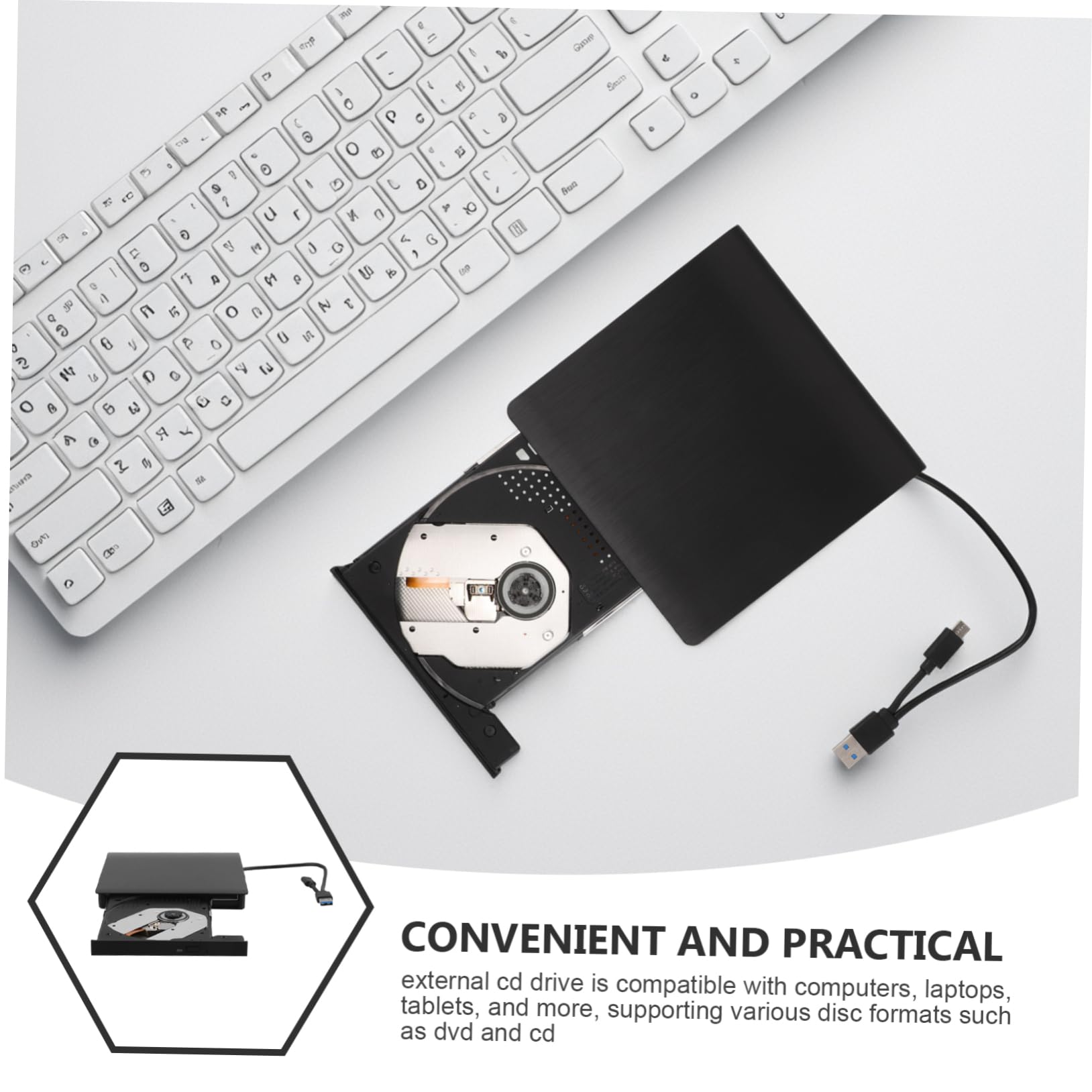 POPETPOP Masterizzatore Dvd Esterno USB Type-c per Desktop e Tablet Nero | Lettura CD e Dvd, Trasferimento Dati Veloce, Plug And Play, Struttura in Plastica e Metallo