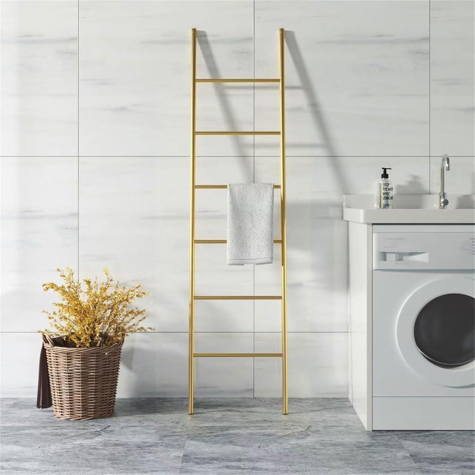 Handtuchleiter Aus Metall 6 Sprossen Freistehende Wäscheleiter Für Handtücher Kleidung Badezimmer Wohnzimmer Büro Dekorative Leiter(Gold)