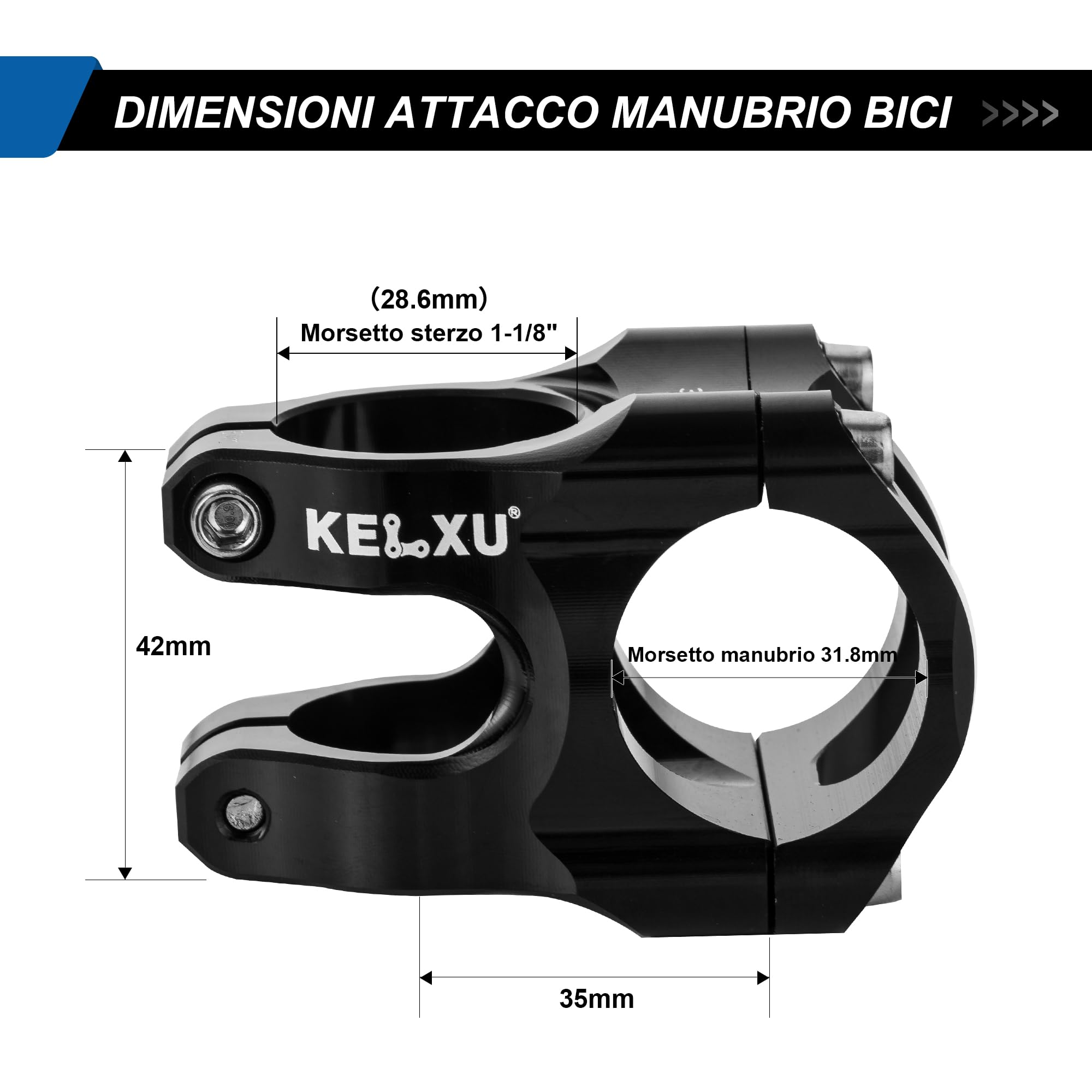31,8 Attacco Manubrio Bici 35 mm Attacco Manubrio MTB Corto Leggero in Lega di Alluminio CNC Morsetto Manubrio per Bici da Corsa, Gravel, MTB, DH, BMX