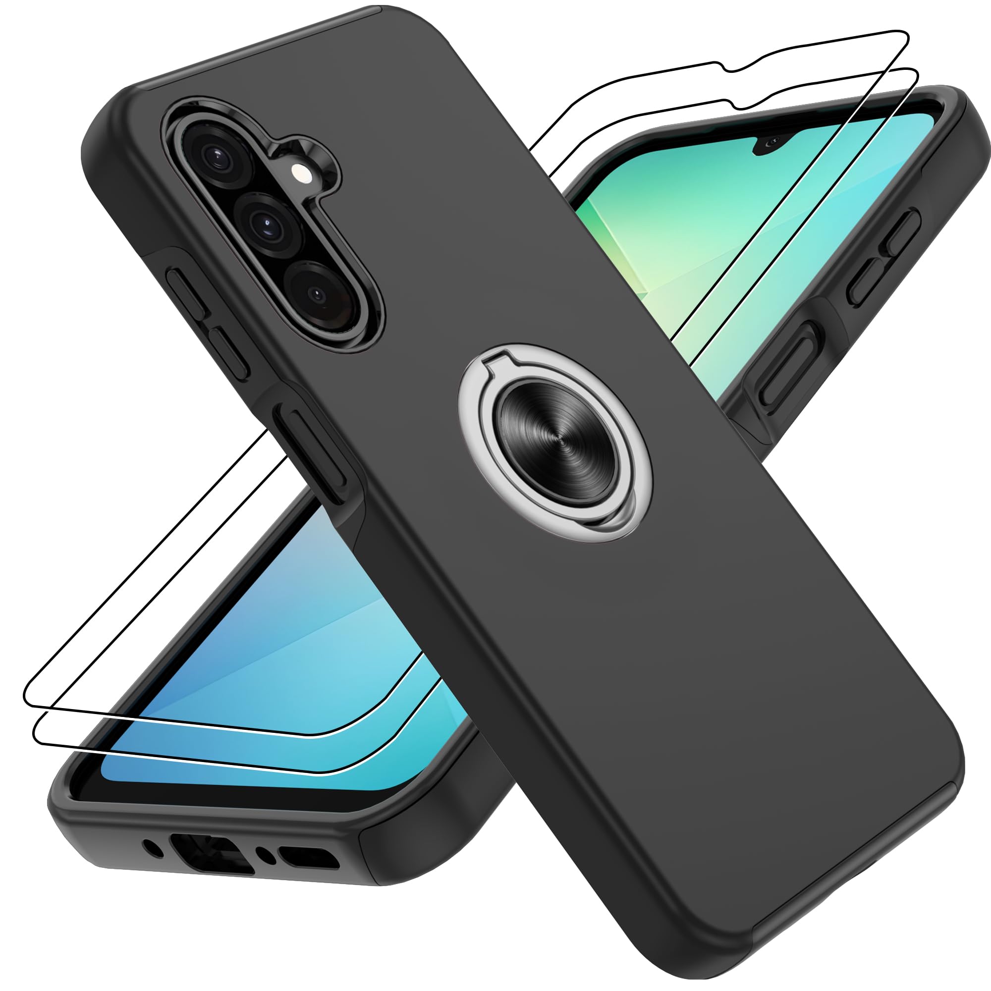 Gritup for Samsung Galaxy A26 5G Phone Case with Screen Protector×2Pcs, 360° Rotating Metal Kickstand | MIL-Grade Shockproof Protection (Military