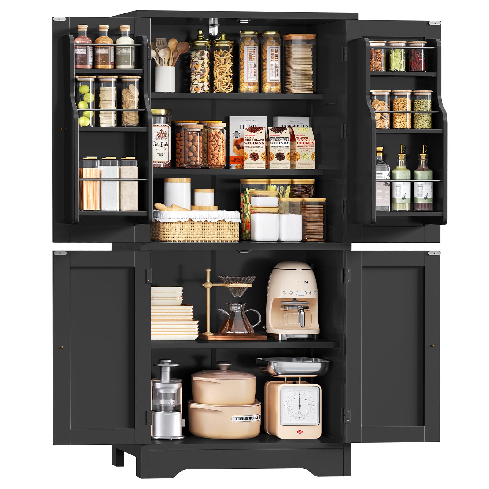 Pantry Cabinet with 4 Doors, Kitchen Storage Cabinet with Door Shelves,