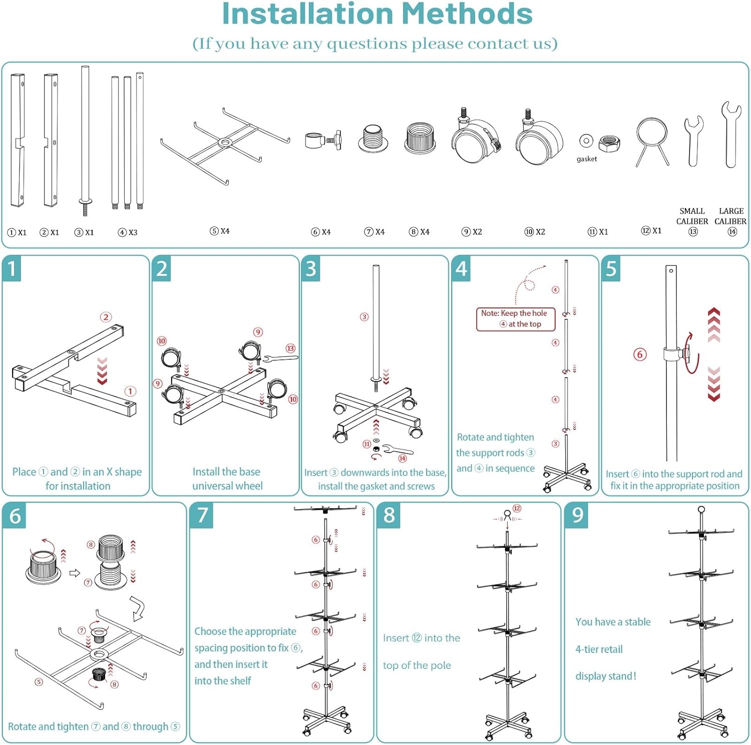 Retail Display Stand Rotating Display Stand 4 Tier Spinning Display Stand for Craft Shows, Jewelry, Keychain, Earring Adjustable Height Retail Display Racks (Black) - Image 5