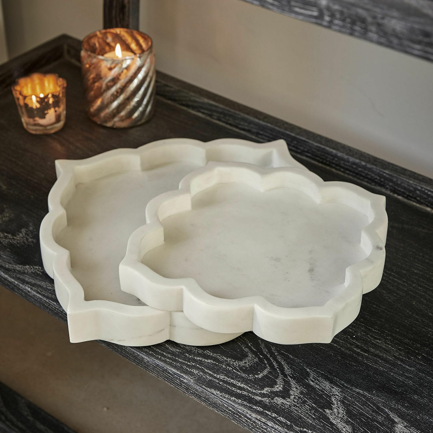 Loberon Schale 2er Set Melisune, Creme | Zwei Größen - Orientalisch Inspiriert - Jedes Stück EIN Unikat - Dekoration - Marmor