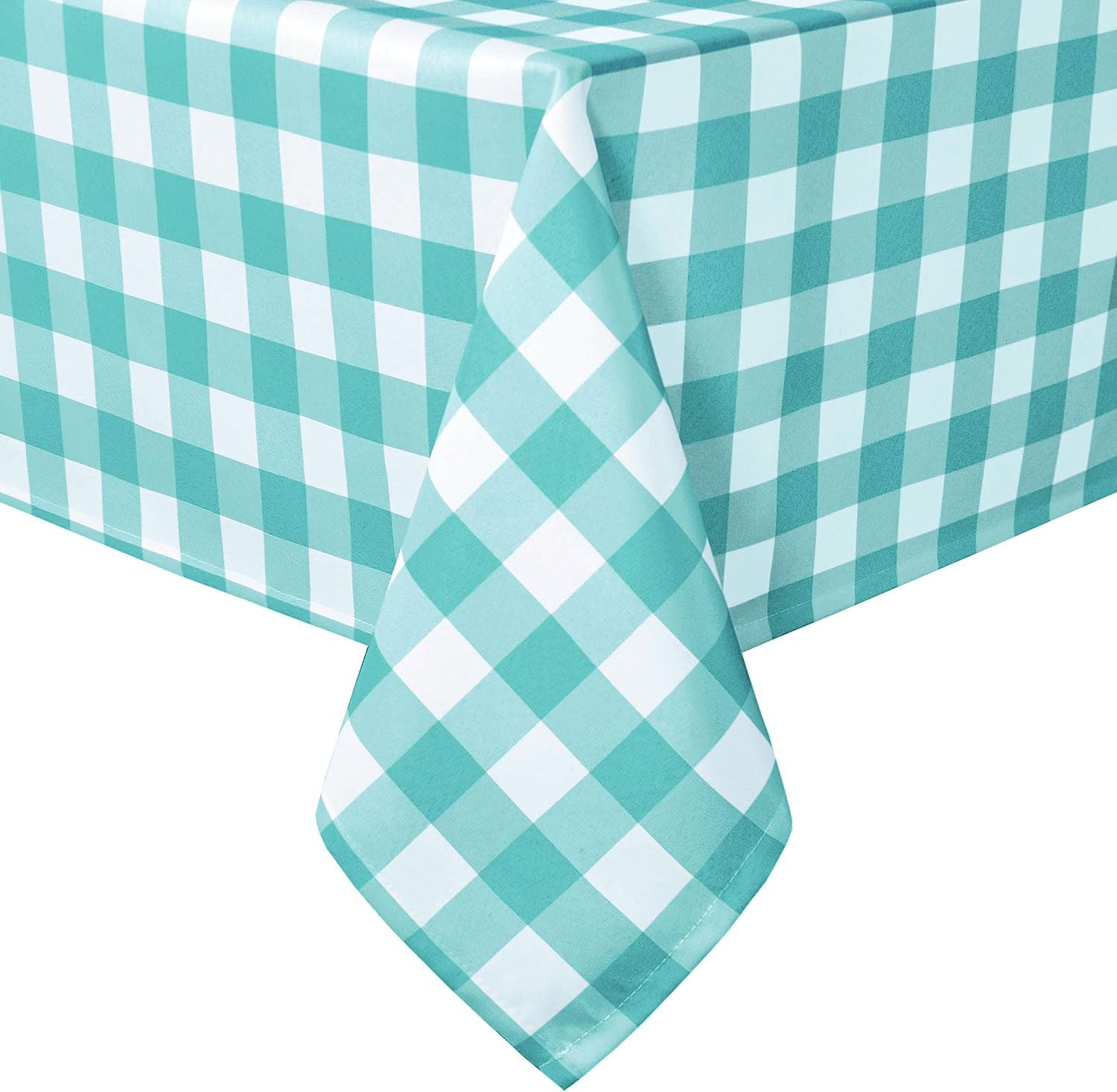 Hiasan Checkered Square Tablecloth - Stain Resistant, Waterproof and Wrinkle Resistant Washable Table Cloth for Dining Room and Outdoor Use, 60 x 60 Inch, Aqua and White Gingham Pattern โ image 1
