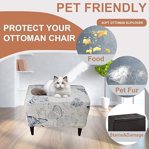 Miniatura 5 de Eco-Ancheng Funda elástica para silla, funda otomana rectangular de almacenamiento, funda otomana para reposapiés, fundas otomanas para taburete de