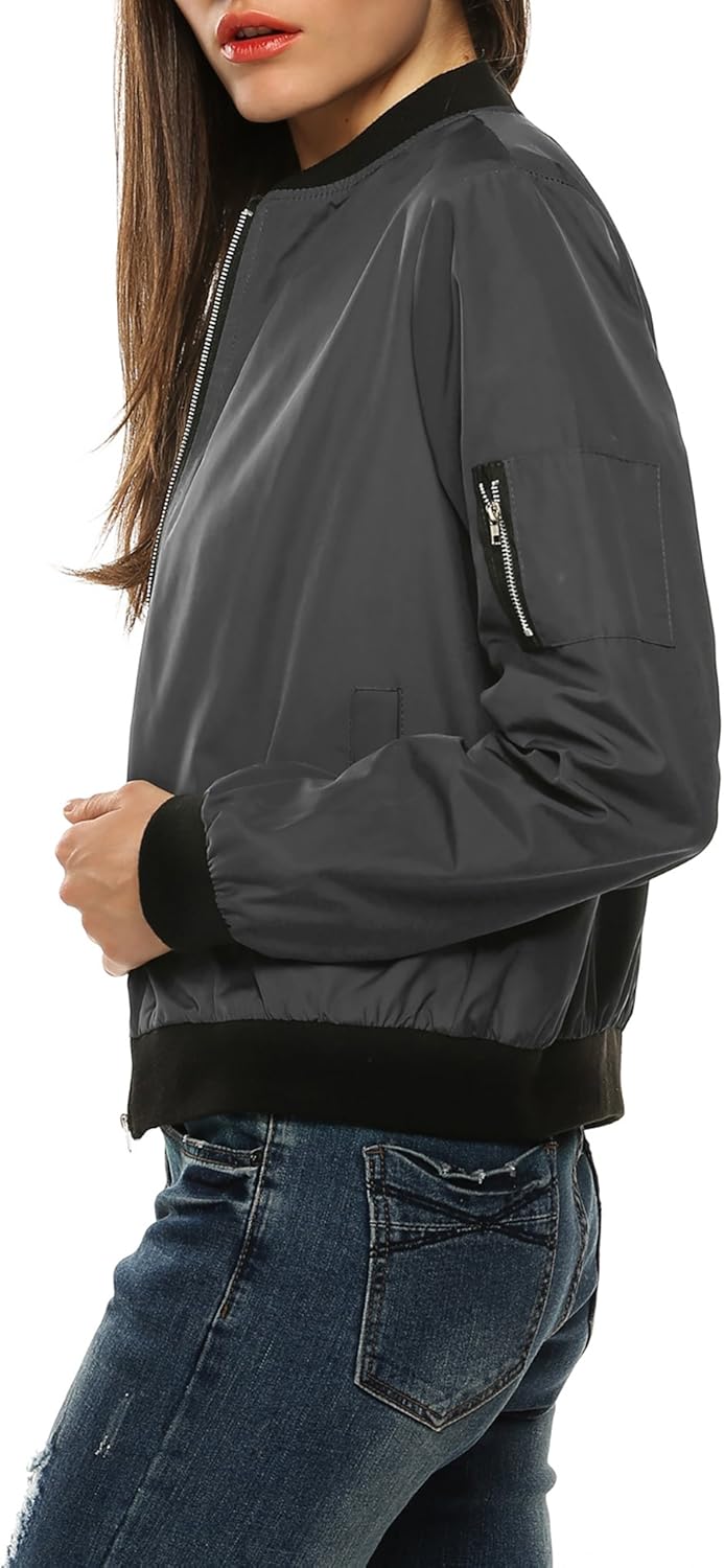 Zeagoo Womens Classic Lightweight Zipper Bomber Jacket