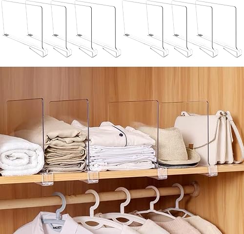 PENGKE Separadores de estantes acrílicos paquete de 8 separadores verticales para armarios y estantes perfecto para ropa suéteres camisas libros