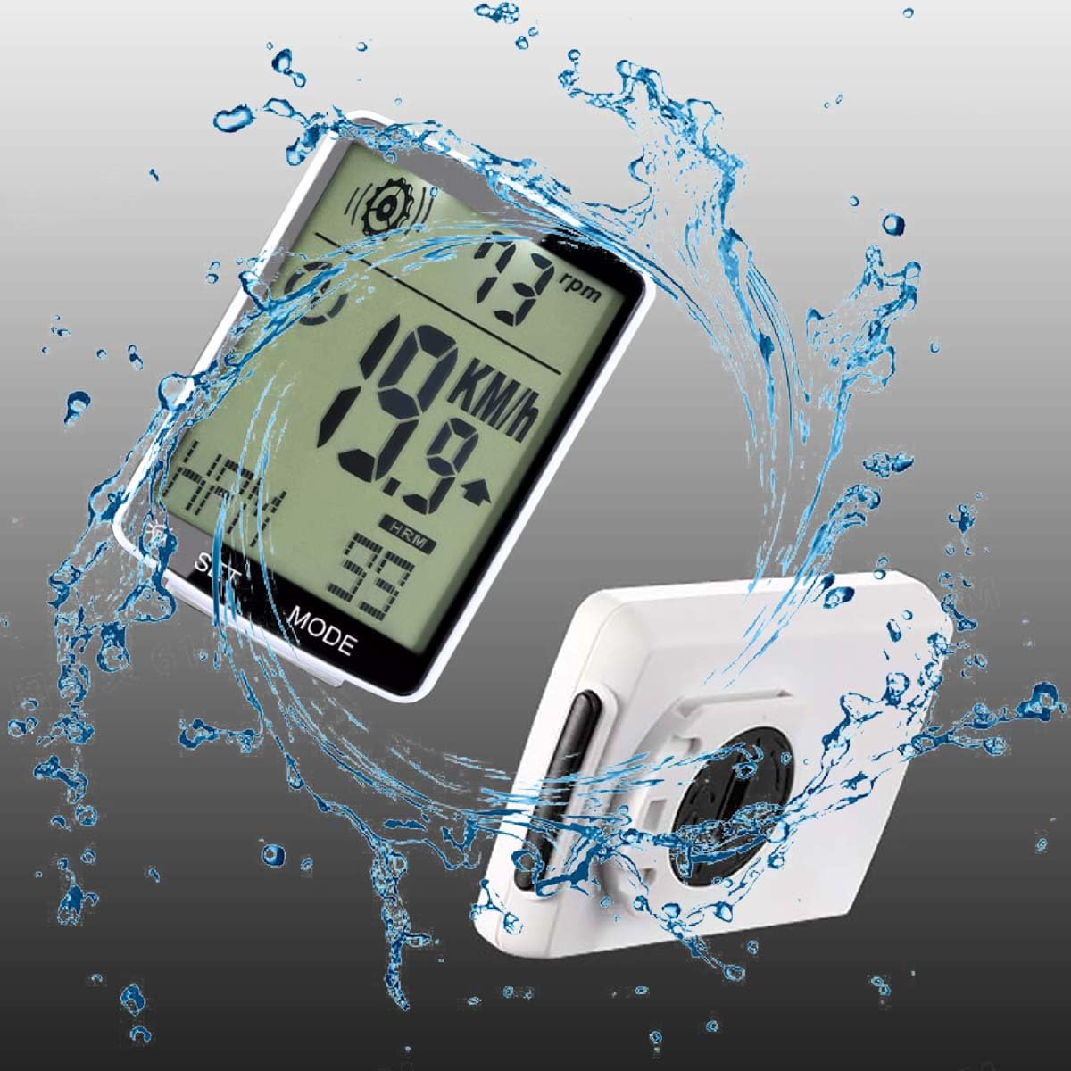 Compteur Velo sans Fil， Cardiofréquencemètre avec Compteur Velo et pédalier 3 - en - 1, 2,8 "LCD Clignotant vélo, boîtier Blanc avec rétroéclairage Blanc