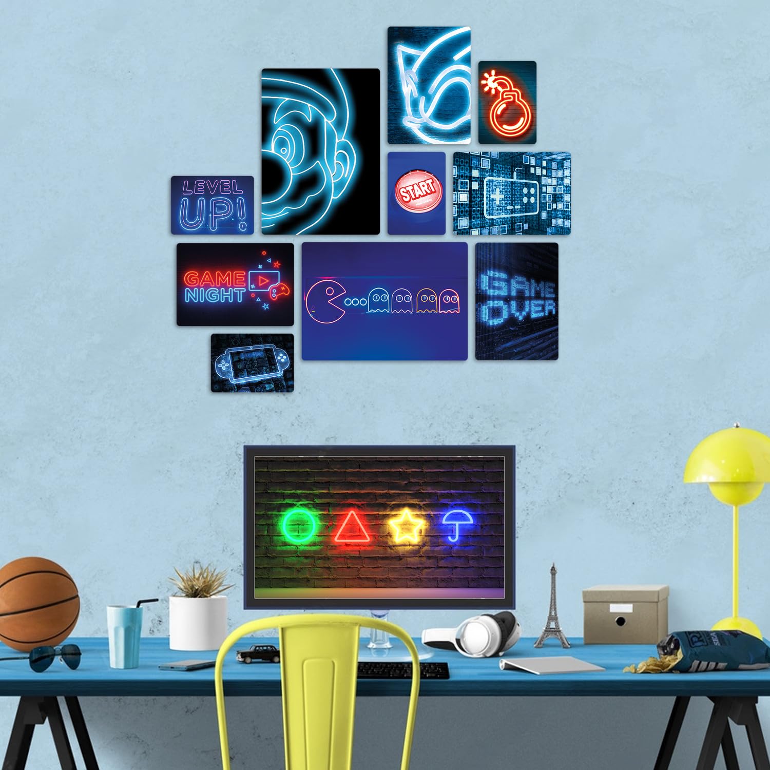 Giallobus - Ensemble de 10 peintures Multi-Panneaux - Game Night - Bois MDF - | 2 x 42x29,7cm | 4 x 29,7x21cm | 4 x 21x14,85cm | - Prêt à accrocher - Tableaux