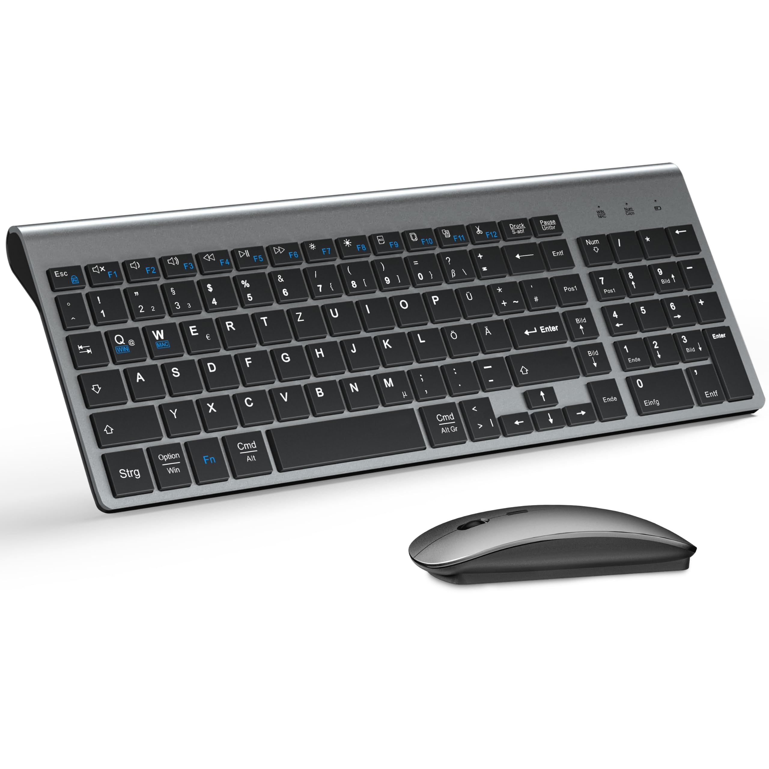 Kabelloses Ultradünnes Tastatur Maus Combo mit Dual System - Grau Schwarz