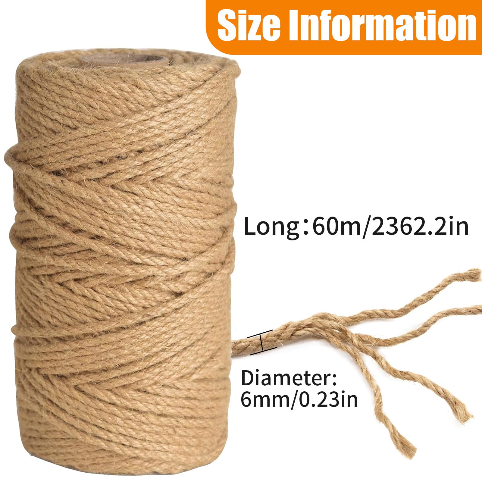 Corda Tiragraffi Gatti 60m x 6mm, Spago Juta Naturale, Accessori Pilastro Scratching Gatto per Riparazione Sostituzione Pad Graffiare Gattino,Decoración Casa,Decorazione Giardino,Fai Da Te,Artigianato