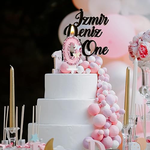 Vista 38 de Velas de números de cumpleaños de 3 x 2 pulgadas, velas de números con purpurina, velas de cumpleaños de mariposa rosa con lentejuelas