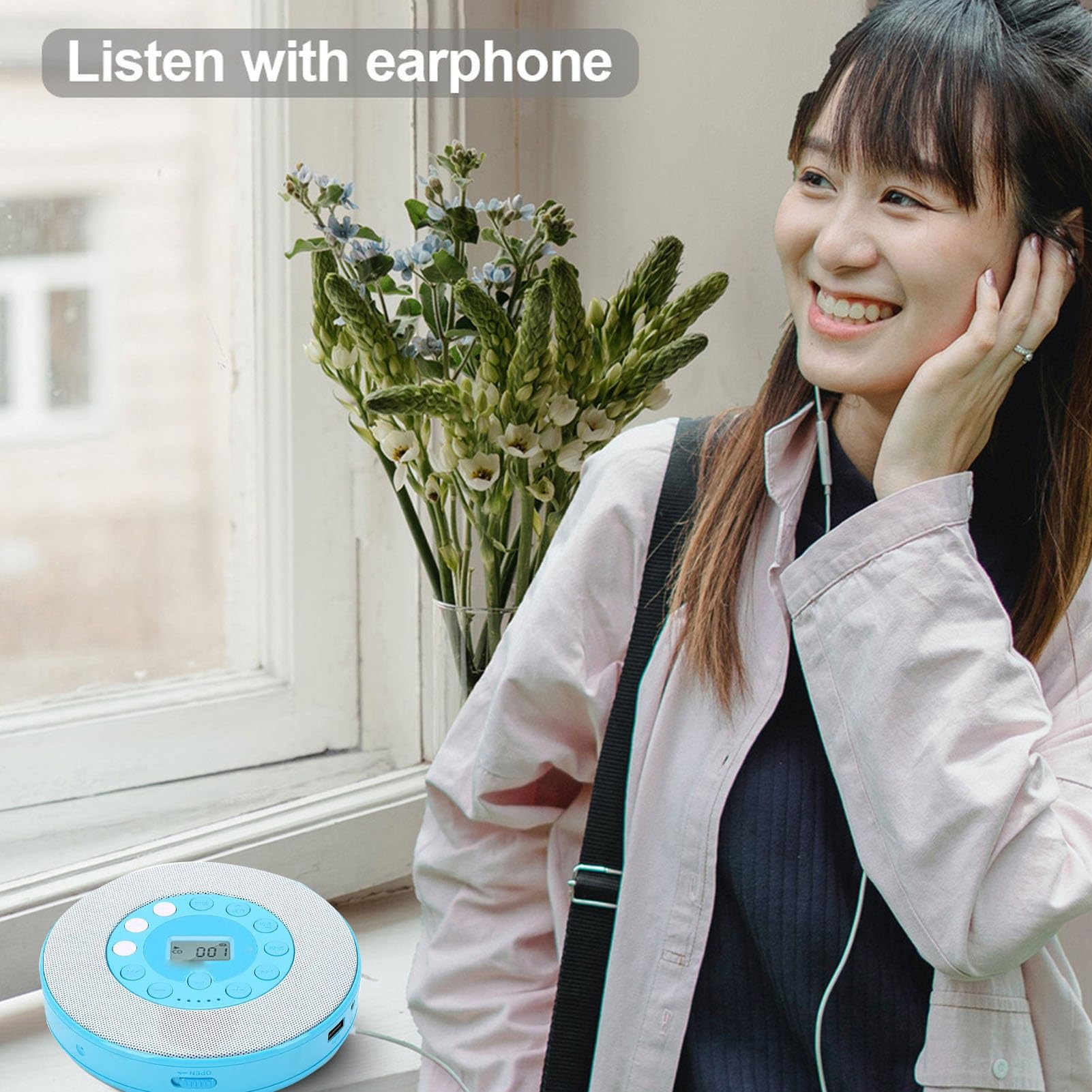 Jiawu Lettore CD con Funzione Bluetooth Antiskip Design Compatto per gli Amanti della Musica in Viaggio in Auto (BLUE)