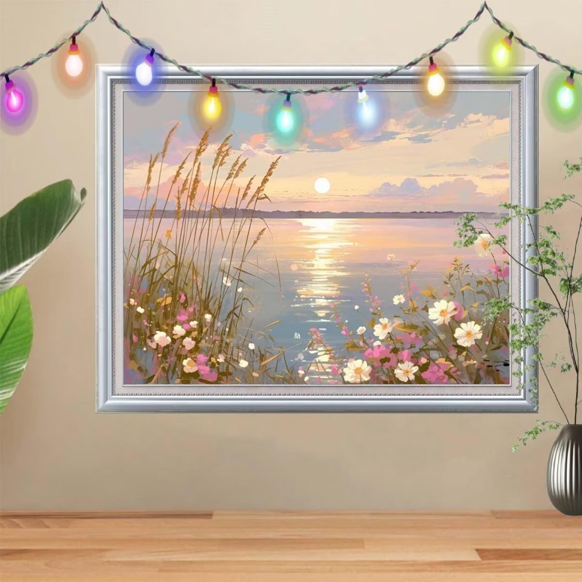 5D Sonnenuntergang Diamond Painting Set,Blume Diamant Painting Bilder Erwachsene groß 70x90cm,DIY Diamant Kristall Strass Stickerei Bilder nach Zahlen,Diamanten Painting für Home Wanddeko 57H-8666