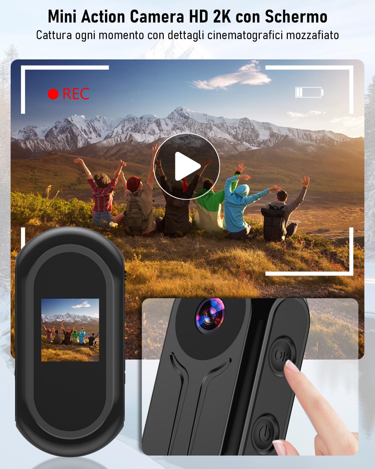 Mini Action Cam 2K, Telecamera Moto Portatile Sportkamera WiFi, 120° Videocamera Sport Videocamera POV Vlog Fotocamera Magnetica per Ciclismo Moto Conferenze Viaggio