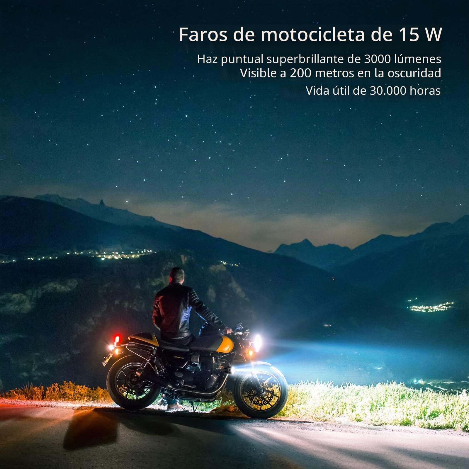 PROZOR - 2 faros delanteros U5 para motocicleta, 360 °, ajuste 15 W, 3000 lm, faros delanteros de motocicleta, LED con interruptor IP65, sellado, faros antiniebla LED para 12/24 V