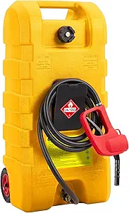 15 Gallon Portable Diesel Gas Fuel Tank Container Caddy, Fuel Tank Container with Le Fluid Transfer Siphon Pump, Fuel Transfer Tanks with 10ft., Delivery Hose Diesel Fuel Can for Cars, Lawn Mowers, Boats, Yellow