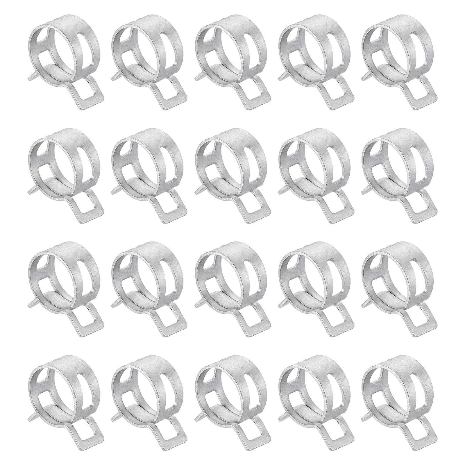 sourcing map 20pcs Spring Band Type Hose Clamps 20mm Fuel Line Hose Spring Clip Silicone Vacuum Hose Pipe Clamp Low Pressure Tube Clip Fastener, Silver