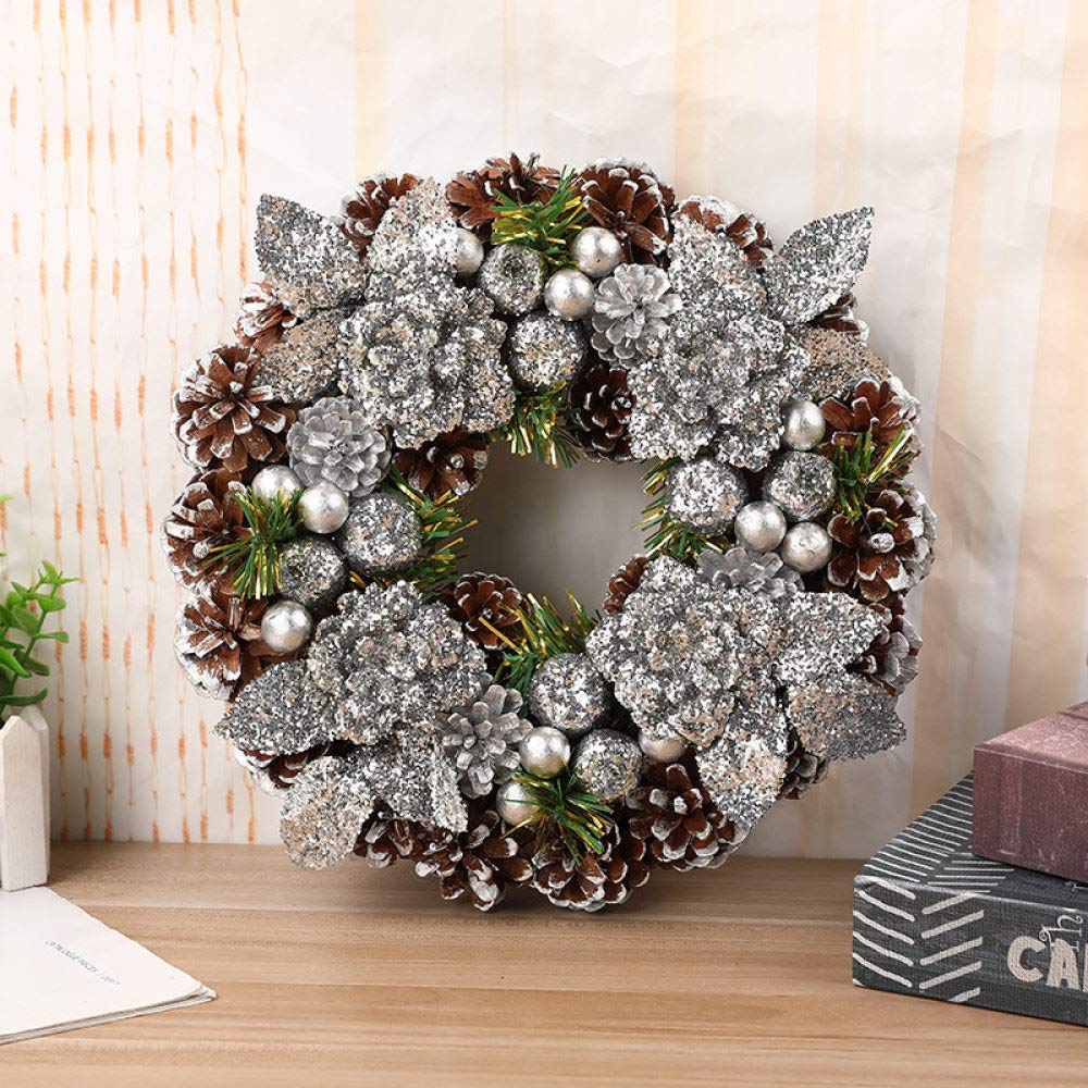 Esterno Finestra Decorazioni Natalizie.Ddscbp Ghirlanda Di Natale Pigna Corona D Argento Con Sfera Ghirlanda Di Fiori Per Interni All Esterno Porta Anteriore Finestra Home Decorazione Alberi Da Appendere Decorazioni Di Natale Amazon It Casa E Cucina