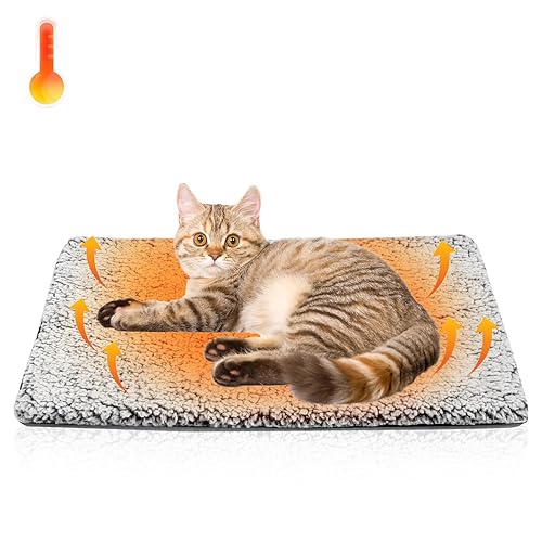WONONE Self Warming Cat Bed, Extra Warm Thermal Cat Dog Pad, Plush Self Heating Pet Mat for Crate, Sofa, Washable Anti-Slip Kennel Mat with Removable Cover Non Electric (LightGray, S) - Light Gray - 19.7"L x 15.7"W x 1.0"Th
