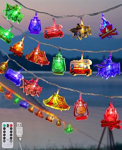 AceList Guirnalda de 20 luces LED para campamento, funciona con pilas y USB, mini cadena de queroseno impermeable para exteriores, perfecta para