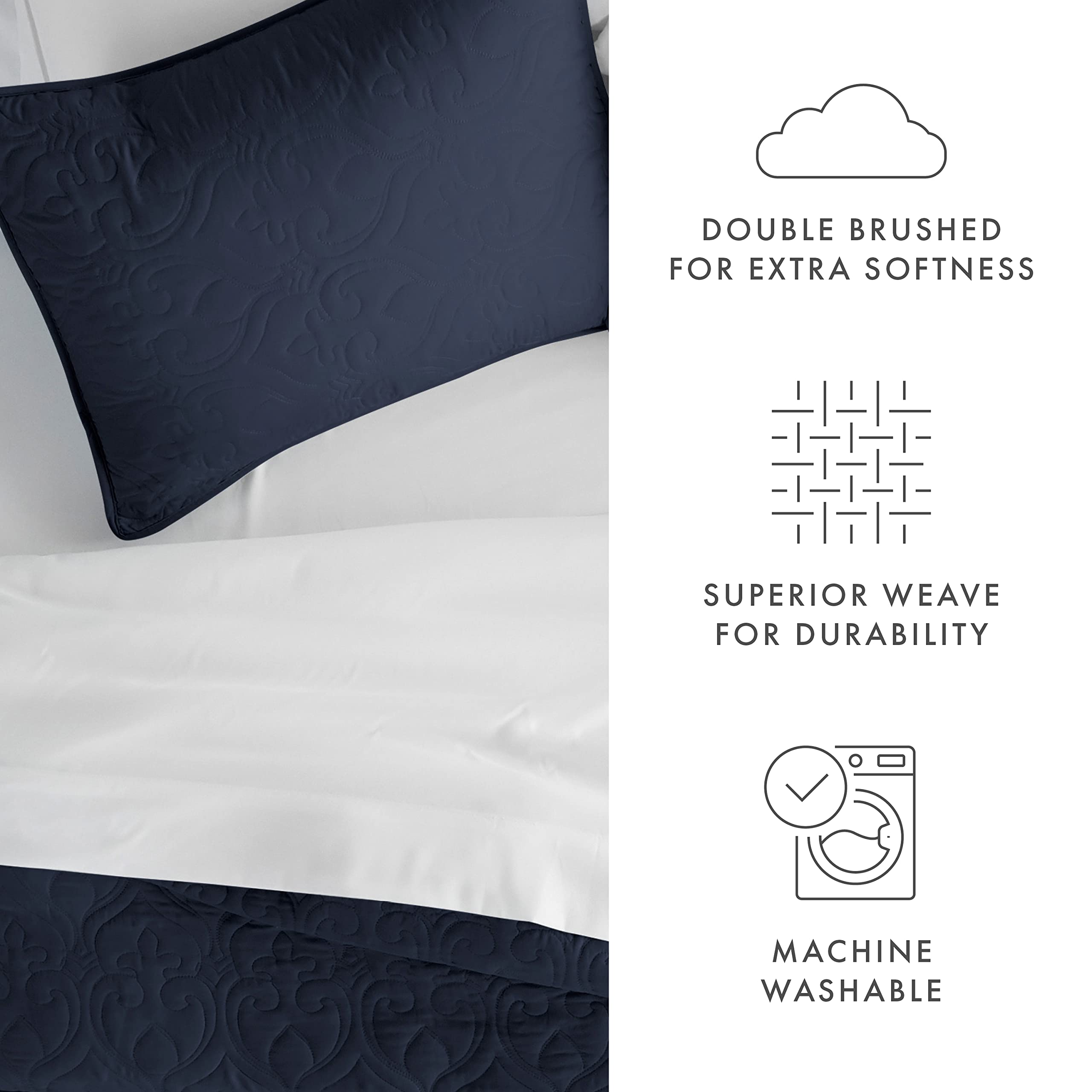 Linen Market Quilted Coverlet Set Damask Patterned, King/California King, Navy,SS-QLT-DA-K-NA