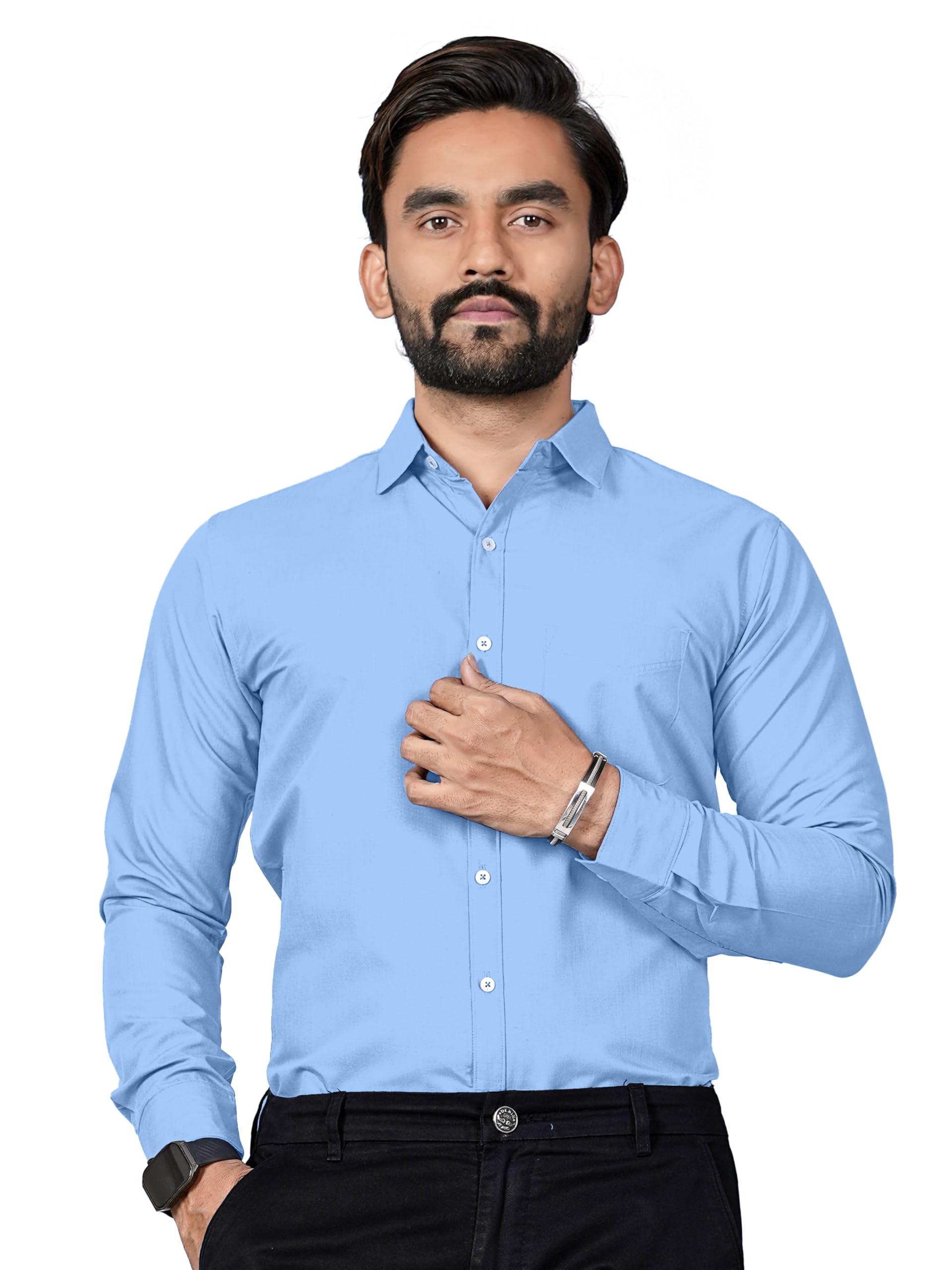 Men's Cotton Blend Formal Shirt | Slim Fit Solid Full Sleeve Button Down Shirt for Office, Business Meetings, and Party | Classic Spread Collar-picture-52