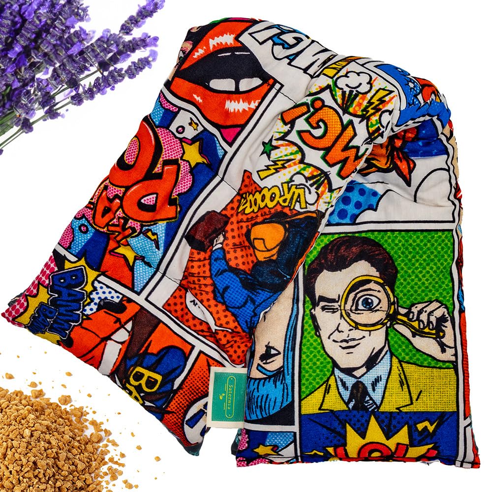 Saco Semillas Microondas - 50x15cm Semillas y Lavanda, 100% Algodón - Saco de Semillas para Microondas - Bolsa térmica Calor y Frío (Cómic)