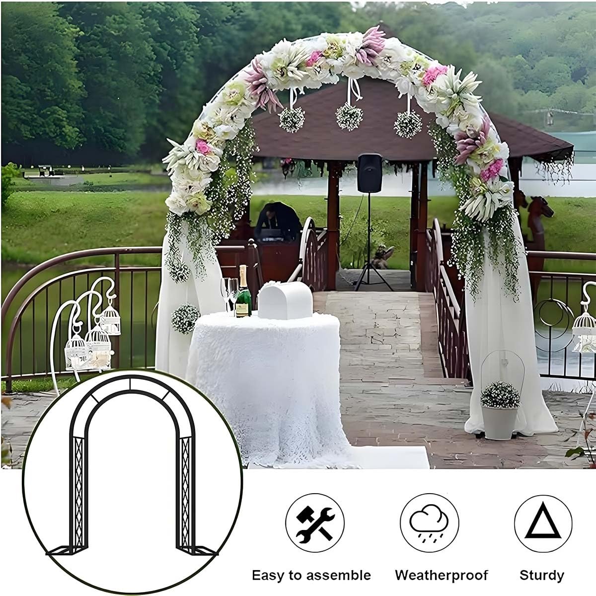 Pergola in Metallo, Arco da Giardino - Supporto per Sfondo Matrimonio, Supporto per Piante rampicanti per UVA e Rose, Arco di Palloncini con Base Stabile, Verde 180 cm/70,8 Pollici