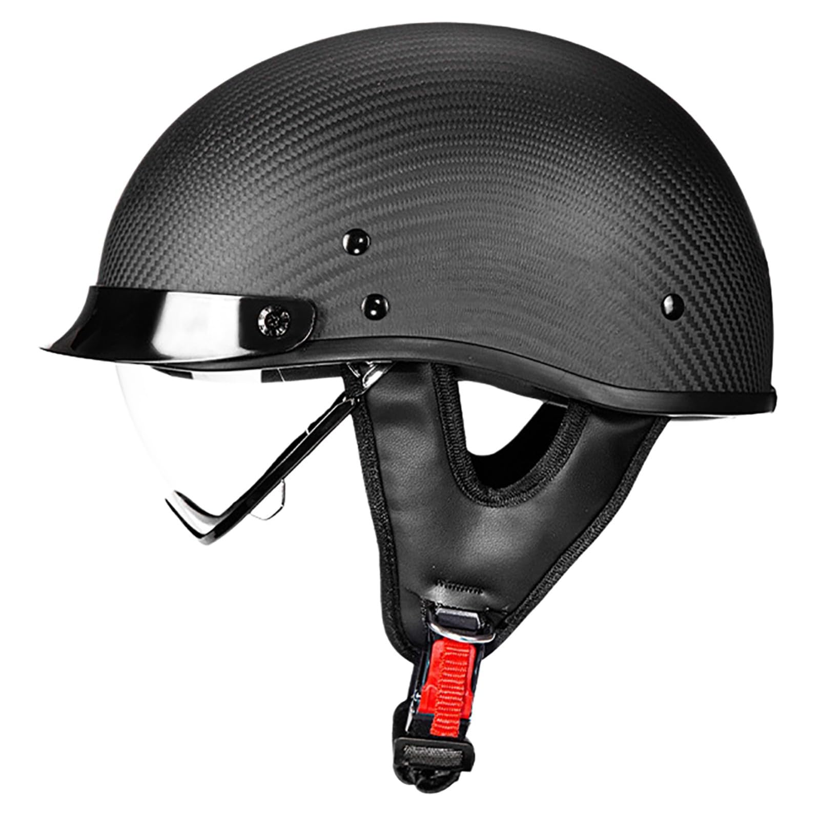 Kask motocyklowy vintage z wizjerem, kask z włókna węglowego dla kobiet i mężczyzn, kask do cruiser, motoroweru i skutera, homologacja ECE 1,M (56-57 cm)