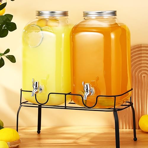 Miniatura 4 de 2 dispensadores de bebidas de plástico de 2 galones con soporte, recipientes grandes de bebidas transparentes para fiestas con tapa de grifo
