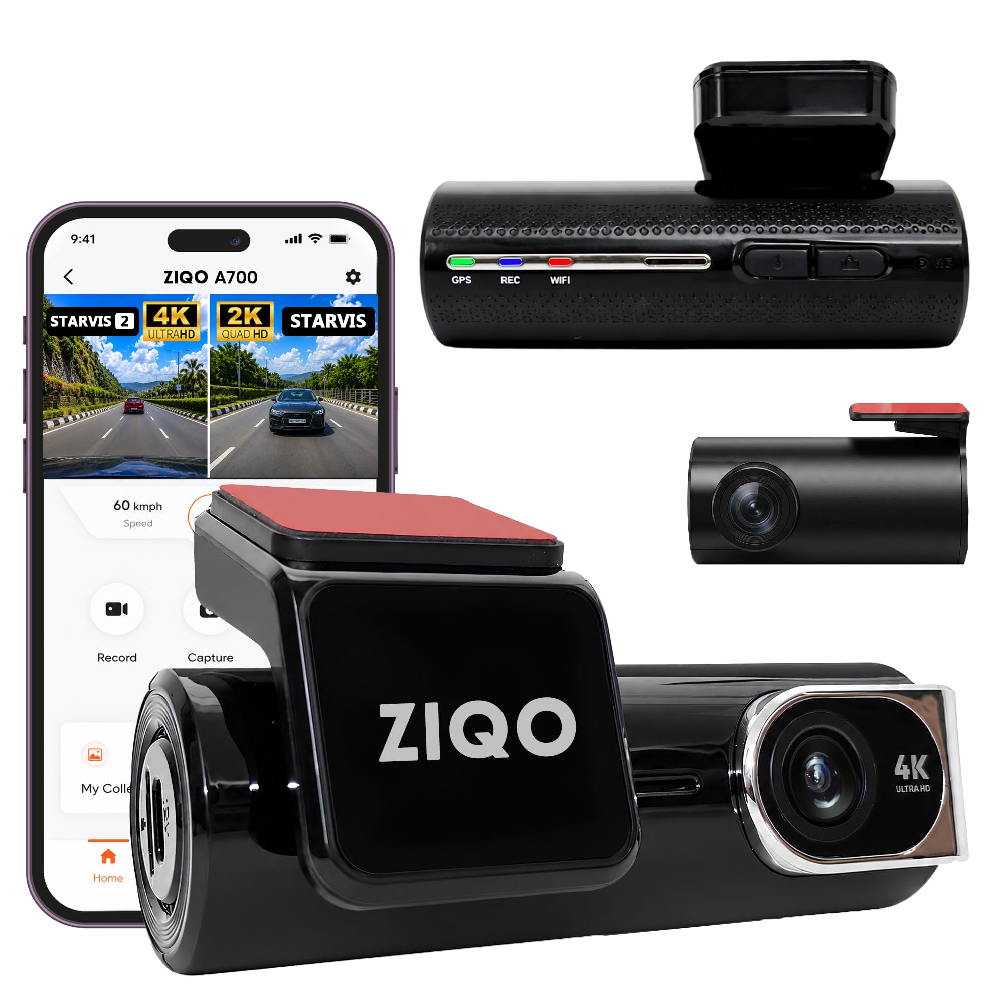 ZIQO A700 Dual Channel Dash Cam | 4K Front 2K Rear Car Camera | STARVIS IMX335 Sensor | Built-in WiFi | GPS | Wide Angle | Parking Monitor | App Controlled Dash Camera-image-11