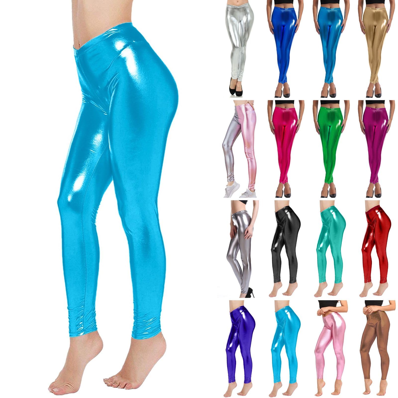Women's Leggings - Shiny Metallic Silver - High Waisted 80s Pants - Shiny Leggings - Party Skirt - Disco Costume - Carnival - Metallic Sequined Pants - Gold Leggings, M